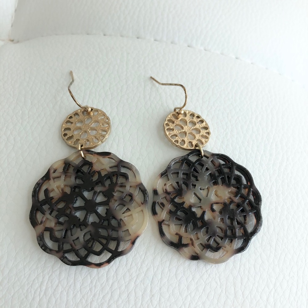 Black Tan Gold Earrings